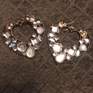 Gold, rhinestone heart-shaped earrings